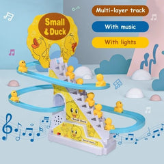 Duck Slide Toy Set, Funny Automatic Stair-climbing Ducklings Cartoon Race Track Set Little Lovely Duck Slide Toy Escalator Toy With Lights And Music (3 Sliding Ducks)